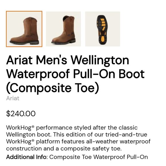 Ariat WorkHog Waterproof Composite Toe Boots • 8D •...